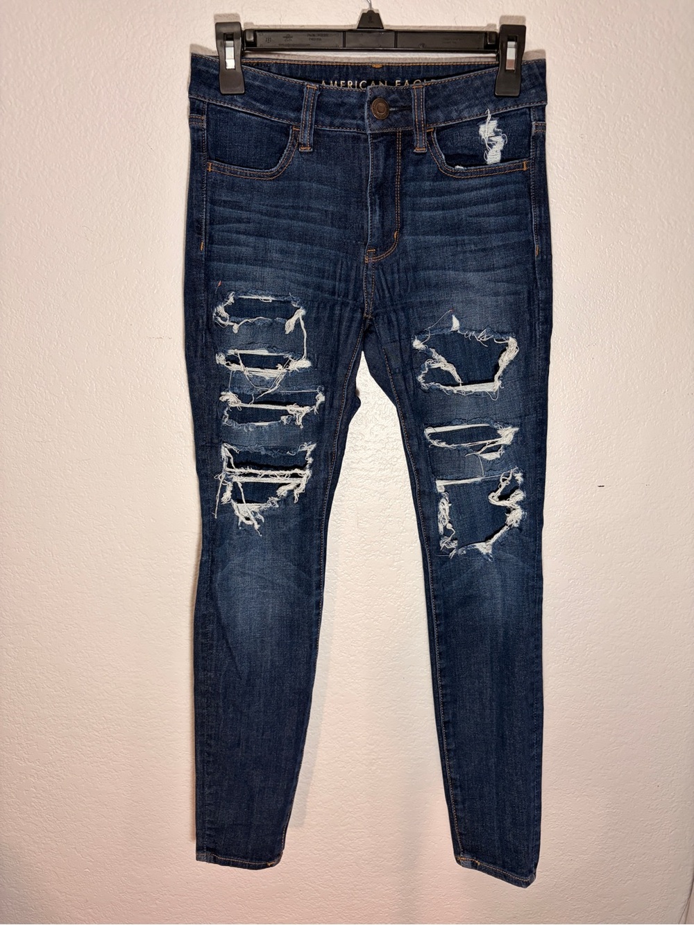 American Eagle Dark Blue Distressed Skinny Jeans